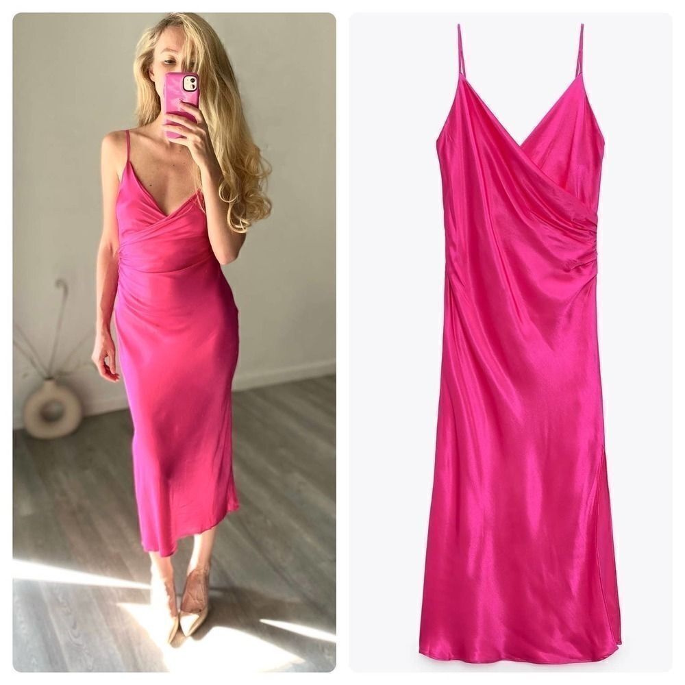Zara Draped Camisole Midi Dress Barbiecore Barbie Core